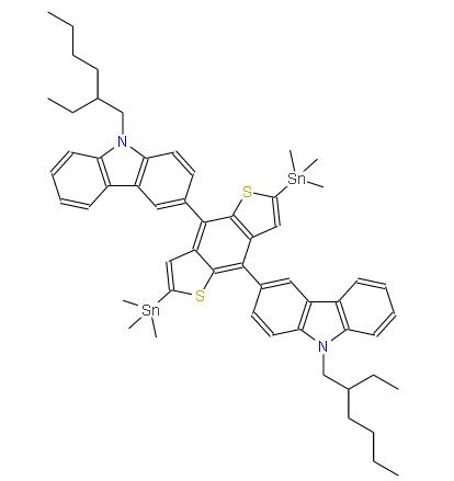 3,3'-(2,6-双三甲基锡基苯并[1,2-b:4,5-b']二噻吩-4,8-二基)双(9-(2-乙基己基)-9H-咔唑 | 2213459-50-6 